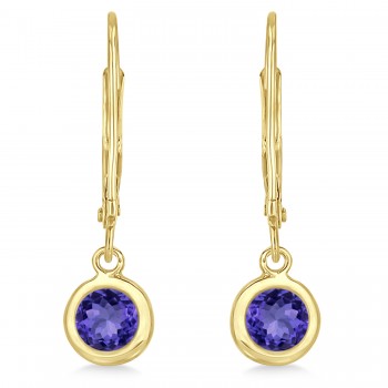 Leverback Dangling Drop Tanzanite Earrings 14k Yellow Gold (1.00ct)