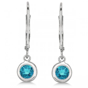 Leverback Dangling Drop Blue Diamond Earrings 14k White Gold (0.50ct)