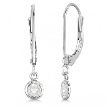 Leverback Dangling Drop Diamond Earrings 14k White Gold (0.20ct)
