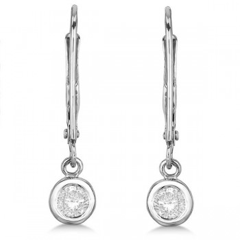 Leverback Dangling Drop Diamond Earrings 14k White Gold (0.30ct)