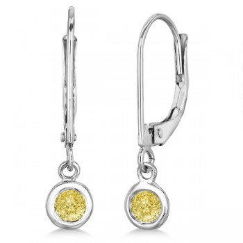 Leverback Dangling Drop Yellow Diamond Earrings 14k White Gold (0.30ct)