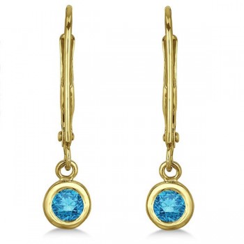 Leverback Dangling Drop Blue Diamond Earrings 14k Yellow Gold (0.30ct)