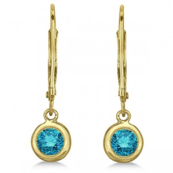 Leverback Dangling Drop Blue Diamond Earrings 14k Yellow Gold (0.50ct)