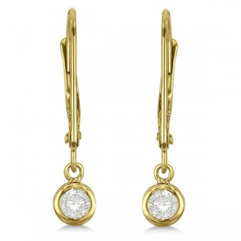 Leverback Dangling Drop Diamond Earrings 14k Yellow Gold (0.20ct)