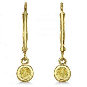 Leverback Dangling Drop Yellow Diamond Earrings 14k Yellow Gold (0.30ct)