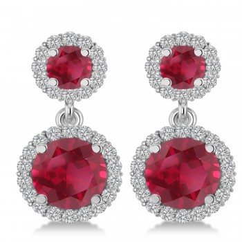 Two Stone Dangling Ruby & Diamond Earrings 14k White Gold (3.00ct)