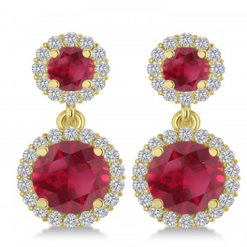 Two Stone Dangling Ruby & Diamond Earrings 14k Yellow Gold (3.00ct)