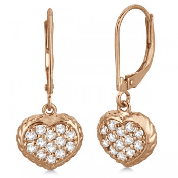 Lever Back Pave Diamond Heart Earrings 14K Rose Gold (0.50ct)