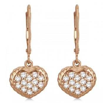 Lever Back Pave Diamond Heart Earrings 14K Rose Gold (0.50ct)