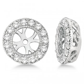 Vintage Round Cut Diamond Earring Jackets 14k White Gold (0.22ct)