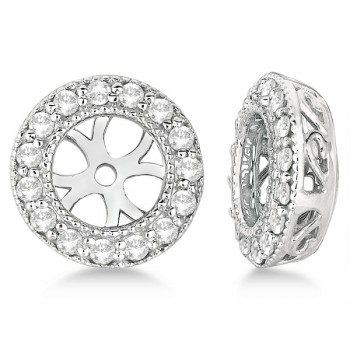 Vintage Round Cut Diamond Earring Jackets 14k White Gold (0.30ct)