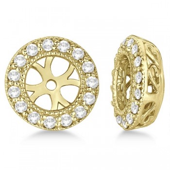 Vintage Round Cut Diamond Earring Jackets 14k Yellow Gold (0.22ct)