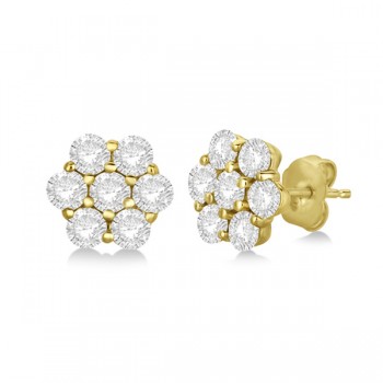 Flower Shaped Diamond Cluster Stud Earrings 14K Yellow Gold (0.52ct)