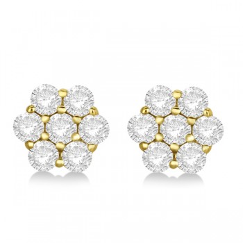 Flower Shaped Diamond Cluster Stud Earrings 14K Yellow Gold (2.80ct)