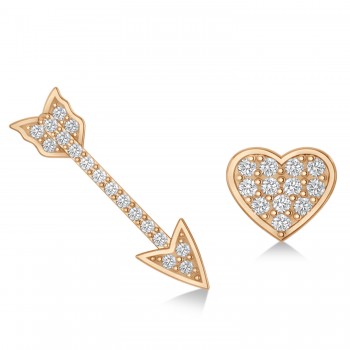 Heart & Arrow Diamond Mismatched Earrings 14k Rose Gold (0.21ct)