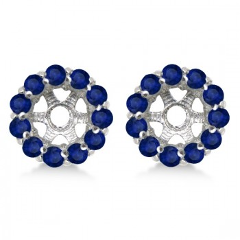 Round Blue Sapphire Earring Jackets 5mm Studs 14K White Gold (1.08ct)