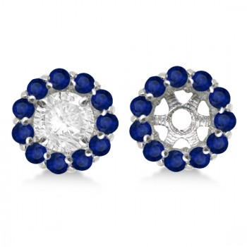 Round Blue Sapphire Earring Jackets 6mm Studs 14K White Gold (1.20ct)