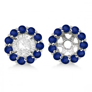 Round Blue Sapphire Earring Jackets 7mm Studs 14K White Gold (1.32ct)