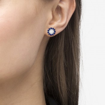 Round Blue Sapphire Earring Jackets 7mm Studs 14K White Gold (1.32ct)