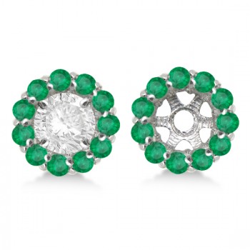 Round Emerald Earring Jackets for 5mm Studs 14K White Gold (1.08ct)