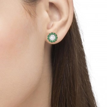 Round Emerald Earring Jackets for 6mm Studs 14K White Gold (1.20ct)