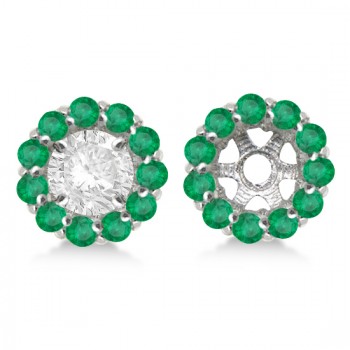 Round Emerald Earring Jackets for 7mm Studs 14K White Gold (1.32ct)