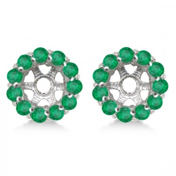 Round Emerald Earring Jackets for 7mm Studs 14K White Gold (1.32ct)
