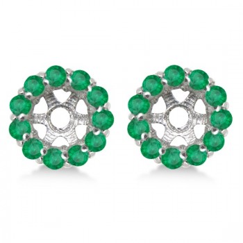 Round Emerald Earring Jackets for 8mm Studs 14K White Gold (1.44ct)