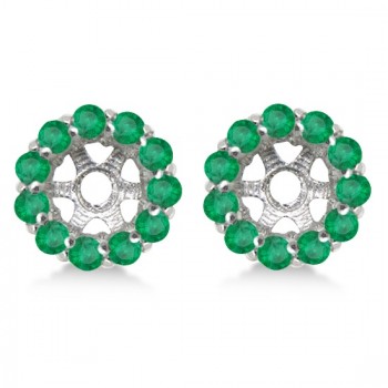 Round Emerald Earring Jackets for 8mm Studs 14K White Gold (1.44ct)