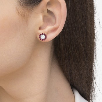 Round Ruby Earring Jackets for 5mm Studs 14K White Gold (1.08ct)