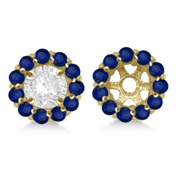 Round Blue Sapphire Earring Jackets 6mm Studs 14K Yellow Gold (1.20ct)