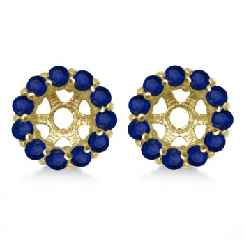 Round Blue Sapphire Earring Jackets 6mm Studs 14K Yellow Gold (1.20ct)