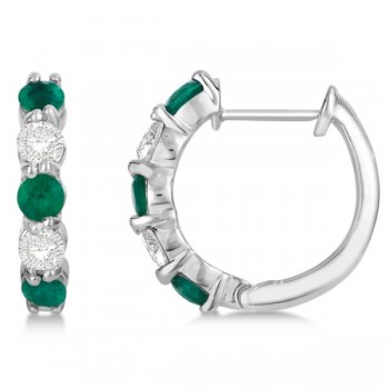 Prong Set Emerald & Diamond Hoop Earrings 14k White Gold (1.64ct)