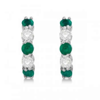 Prong Set Emerald & Diamond Hoop Earrings 14k White Gold (1.64ct)