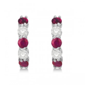 Prong Set Lab Ruby & Lab Grown Diamond Hoop Earrings 14k White Gold (1.94ct)