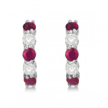 Prong Set Ruby & Diamond Hoop Earrings 14k White Gold (1.94ct)