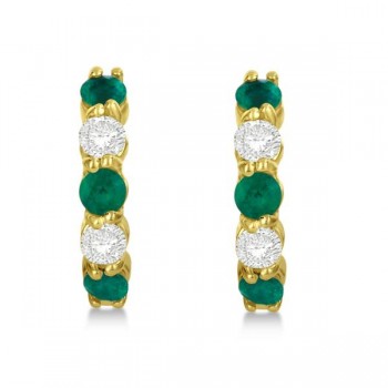 Prong Set Emerald & Diamond Hoop Earrings 14k Yellow Gold (1.64ct)