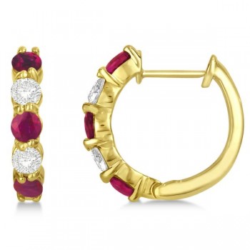 Prong Set Lab Ruby & Lab Grown Diamond Hoop Earrings 14k Yellow Gold (1.94ct)