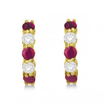 Prong Set Lab Ruby & Lab Grown Diamond Hoop Earrings 14k Yellow Gold (1.94ct)