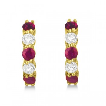 Prong Set Ruby & Diamond Hoop Earrings 14k Yellow Gold (1.94ct)