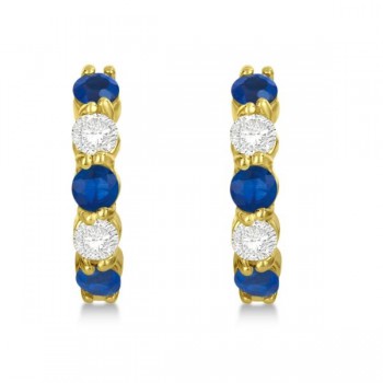 Prong Set Lab Blue Sapphire & Lab Grown Diamond Hoop Earrings 14k Yellow Gold (2.06ct)