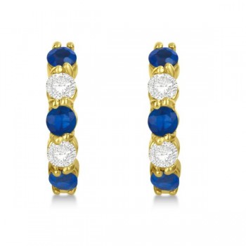 Prong Set Blue Sapphire & Diamond Hoop Earrings 14k Yellow Gold (2.06ct)
