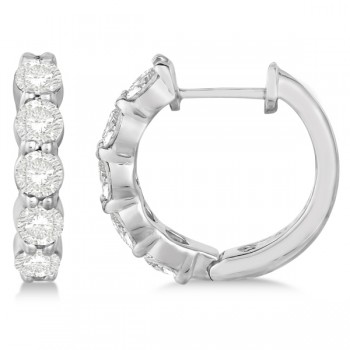 Hinged Hoop Diamond Huggie Style Earrings in 14k White Gold (1.51ct)