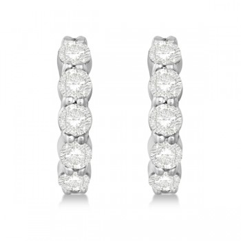 Hinged Hoop Diamond Huggie Style Earrings 14k White Gold (1.51ct)