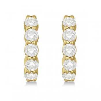 Hinged Hoop Diamond Huggie Style Earrings 14k Yellow Gold (1.51ct)