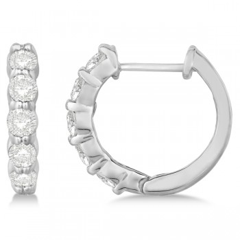 Hinged Hoop Diamond Huggie Style Earrings 14k White Gold (1.00ct)