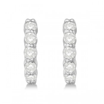 Hinged Hoop Diamond Huggie Style Earrings 14k White Gold (1.00ct)