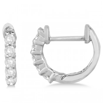 Hinged Hoop Diamond Huggie Style Earrings 14k White Gold (0.25ct)