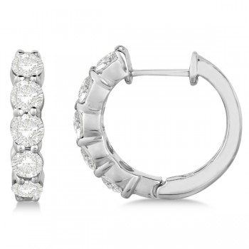 Hinged Hoop Diamond Huggie Style Earrings in 14k White Gold (2.00ct)