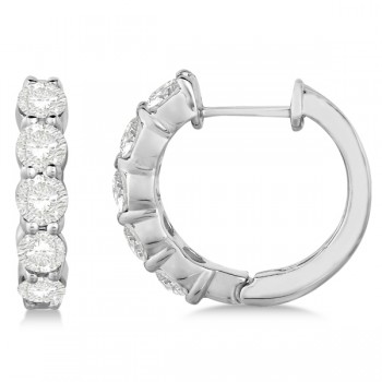 Hinged Hoop Diamond Huggie Style Earrings 14k White Gold (2.00ct)